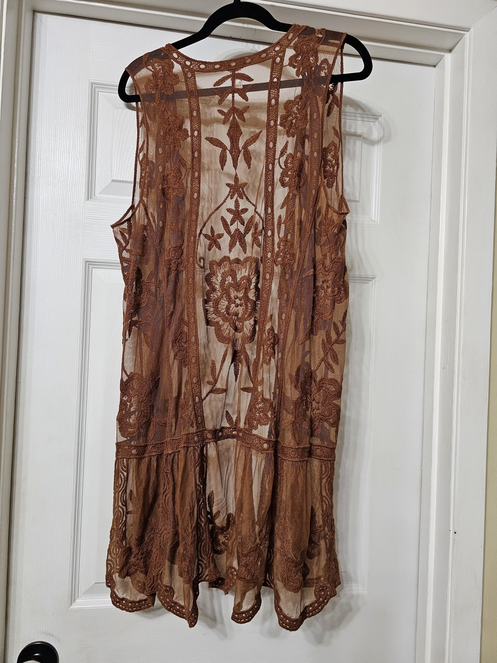 Boho Lace Vest Duster in Rust Brown - Picture 3 of 5
